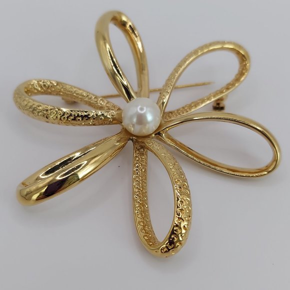 STUNNING PEARL & GOLD BROOCH - Picture 2 of 8